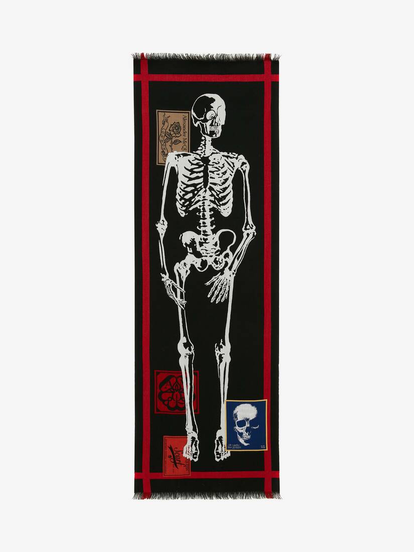 Bufanda Alexander McQueen Skeleton Gráfico Hombre - Negros/Rojos - Mexico 691-XUEBYZ